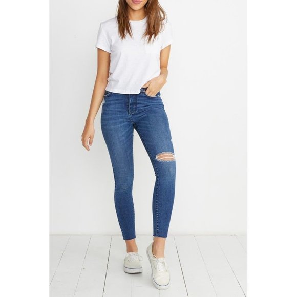 Marine Layer High Rise Skinny Distressed Jean's Medium Wash NWT - Picture 1 of 6